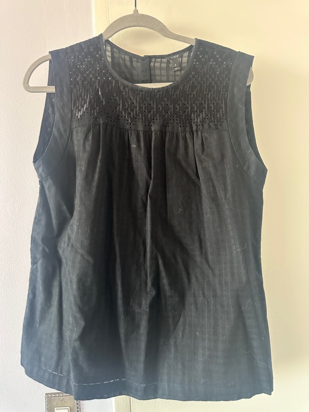 J. Crew Black Sleeveless Eyelet Yoke Tank